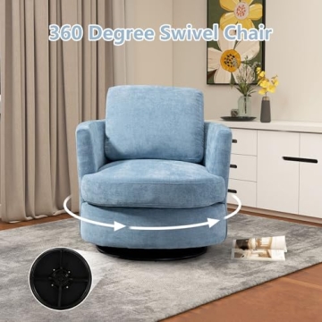 ODUWA Swivel Barrel Chair Set of 2,31.9" W Modern Round Accent Arm Chairs Upholstered Comfy 360 Degree Swivel Single Circle Club Sofa Chair for Nursery Living Room Bedroom, Light Blue
