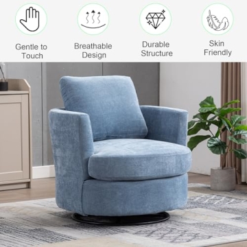 ODUWA Swivel Barrel Chair Set of 2,31.9" W Modern Round Accent Arm Chairs Upholstered Comfy 360 Degree Swivel Single Circle Club Sofa Chair for Nursery Living Room Bedroom, Light Blue