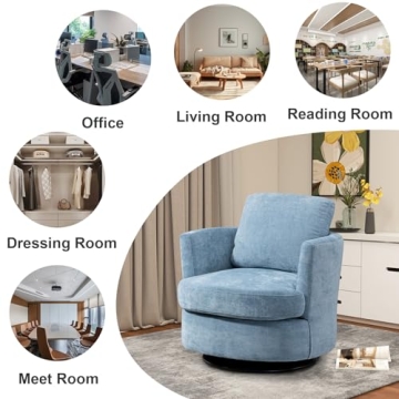 ODUWA Swivel Barrel Chair Set of 2,31.9" W Modern Round Accent Arm Chairs Upholstered Comfy 360 Degree Swivel Single Circle Club Sofa Chair for Nursery Living Room Bedroom, Light Blue