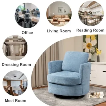 ODUWA Swivel Barrel Chair Set of 2,31.9" W Modern Round Accent Arm Chairs Upholstered Comfy 360 Degree Swivel Single Circle Club Sofa Chair for Nursery Living Room Bedroom, Light Blue