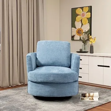 ODUWA Swivel Barrel Chair Set of 2,31.9" W Modern Round Accent Arm Chairs Upholstered Comfy 360 Degree Swivel Single Circle Club Sofa Chair for Nursery Living Room Bedroom, Light Blue