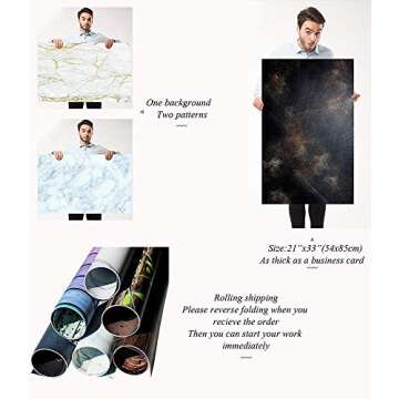 Muzi 22x35 Inch Double Sided Marble Background White Texture Pattern Photography Backdrop for Cake, Jewelry, Newborn Paper Board Photo Studio Props TB-20