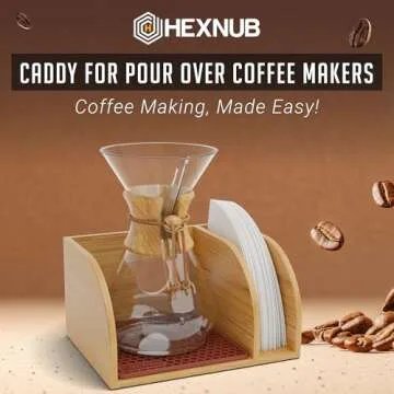 HEXNUB Bamboo Caddy for Pour Over Coffee Maker, Fits Chemex, Bodum, Cosori, Heatproof Mat, Filter Ho...