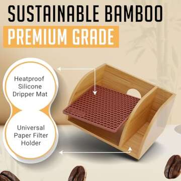 HEXNUB Bamboo Caddy for Pour Over Coffee Maker, Fits Chemex, Bodum, Cosori, Heatproof Mat, Filter Holder