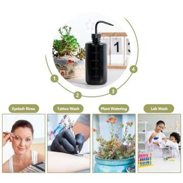 Melphoe Tattoo Wash Bottle Squeeze, 2Pcs 500ml Squirt Bottle Succulent Watering Can, Safety Rinse, Lab Washing, Tattoo Supplies, Lash Water Squeezer, Black