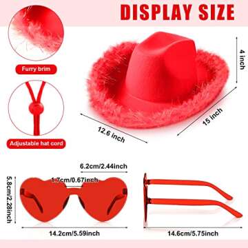 Zhanmai 6 Pieces Cowgirl Hat with Feather Boa and 6 Pieces Heart Sunglasses Set for Girls Bacheloret...