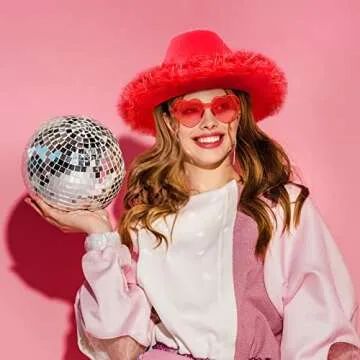 Zhanmai 6 Pieces Cowgirl Hat with Feather Boa and 6 Pieces Heart Sunglasses Set for Girls Bachelorette Party, Costume Party