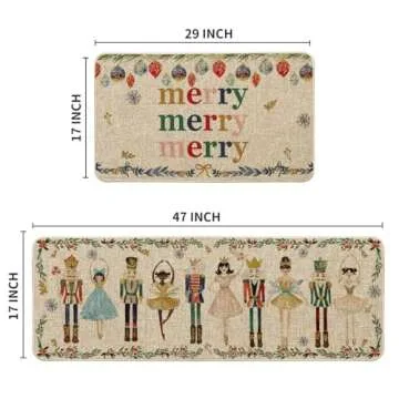 Artoid Mode Watercolor Nutcrackers Merry Christmas Decorative Kitchen Mats Set of 2, Home Party Low-Profile Kitchen Rugs - 17x29 and 17x47 Inch