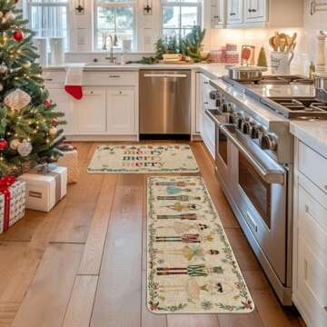 Artoid Mode Watercolor Nutcrackers Merry Christmas Decorative Kitchen Mats Set of 2, Home Party Low-Profile Kitchen Rugs - 17x29 and 17x47 Inch