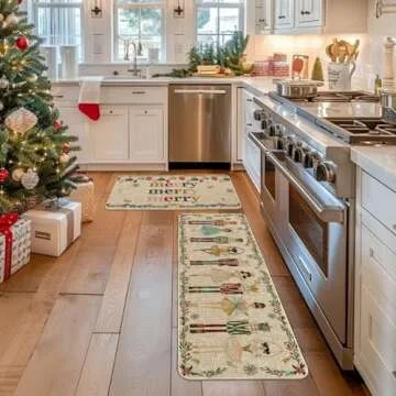 Artoid Mode Watercolor Nutcrackers Merry Christmas Decorative Kitchen Mats Set of 2, Home Party Low-Profile Kitchen Rugs - 17x29 and 17x47 Inch