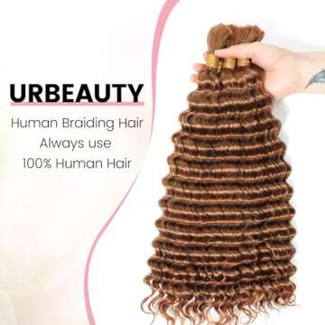 Urbeauty Human Braiding Hair #30 Color, Deep Wave Bulk Human Hair for Micro Braiding No Weft, Curly Human Hair for Boho Braids, Knotless/Goddess/Bohemian/Gypsy/100% Unprocessed Human Hair 100gram