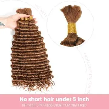 Urbeauty Human Braiding Hair #30 Color, Deep Wave Bulk Human Hair for Micro Braiding No Weft, Curly Human Hair for Boho Braids, Knotless/Goddess/Bohemian/Gypsy/100% Unprocessed Human Hair 100gram