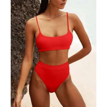 MELYUM Womens High Waisted Swimsuits Bottom Padded Bathing Suits Bikini Sets Top Two Piece Swimwear Red