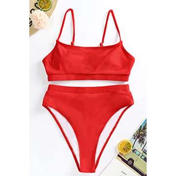 MELYUM Womens High Waisted Swimsuits Bottom Padded Bathing Suits Bikini Sets Top Two Piece Swimwear Red