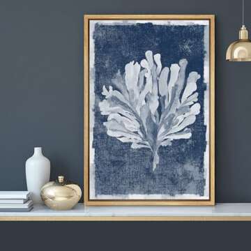 MUDECOR Framed Canvas Print Wall Art Faded White Fan-Shaped Plant Nature Wilderness Illustrations Mo...