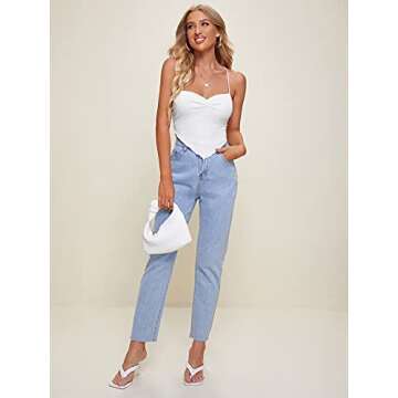 Verdusa Women's Criss Cross Backless Strappy Asymmetrical Hem Crop Cami Top White S