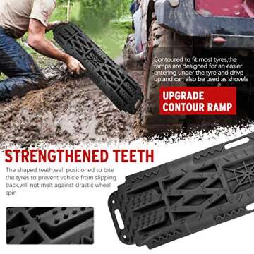 BUNKER INDUST Offroad Traction Boards with Jack Lift Base, Mud Sand Tracks Snow Tire Traction Mat Recovery Ramp for 4X4 Jeep Truck SUV ATV UTV Pair Black Traction Pads