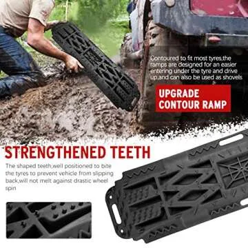 BUNKER INDUST Offroad Traction Boards with Jack Lift Base, Mud Sand Tracks Snow Tire Traction Mat Recovery Ramp for 4X4 Jeep Truck SUV ATV UTV Pair Black Traction Pads