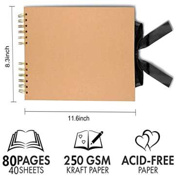 INNOCHEER Brown 8X12 Self Adhesive Scrapbook - 40 Sheets, 80 Pages, Hard Cover, Non-Fading Thick Craft Paper