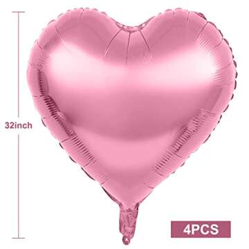 4 Pieces 32 Inches Large Heart Shaped Balloons Huge Metallic Red Foil Balloons Love Balloons for Val...