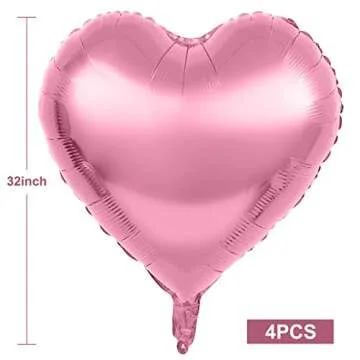 4 Pieces 32 Inches Large Heart Shaped Balloons Huge Metallic Red Foil Balloons Love Balloons for Val...
