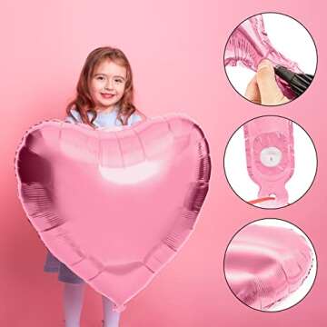 4 Pieces 32 Inches Large Heart Shaped Balloons Huge Metallic Red Foil Balloons Love Balloons for Valentine's Day Wedding Engagement Anniversary Party Favor Decorations (Pink)