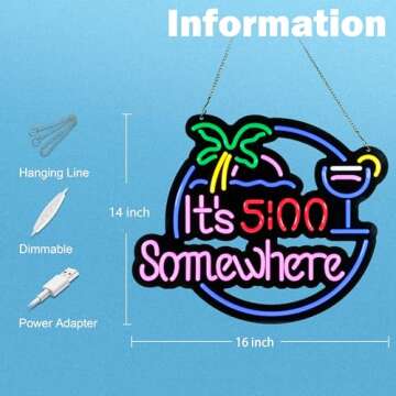 Ultrathin Its 5 00 O'clock Some Where Neon Sign Art Wall Lights for Bedroom Windows Glass Hotel Pub Cafe Wedding Birthday Party Gifts