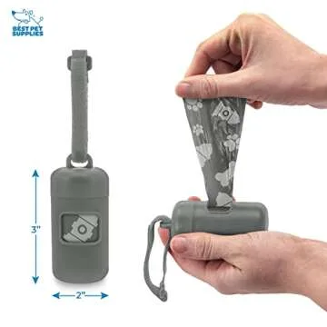Best Pet Supplies Dog Poop Bag Holder Leash Attachment with 30 Bags, Reusable Dispenser for Travel, Walking, Park, and Outdoor Use, Durable with Clip-On - Gray, Pack of 2