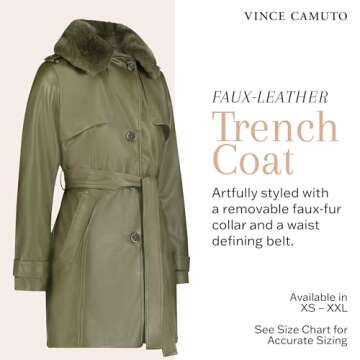 Stylish Vince Camuto Faux Leather Trench With Removable Collar