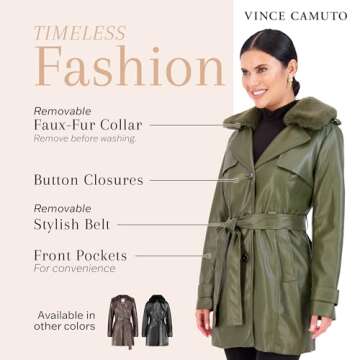 Vince Camuto Faux Leather Trench Coat for Women Winter