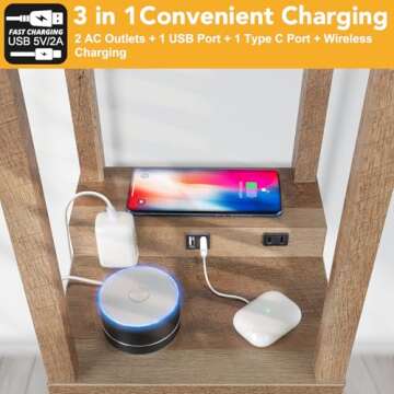 Mlambert Modern Shelf Floor Lamp with Wireless Charger & Fast Charging USB Ports & Type C Port & 2 P...