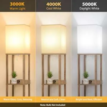 Mlambert Modern Shelf Floor Lamp with Wireless Charger & Fast Charging USB Ports & Type C Port & 2 Power Outlets,3 Tier Storage Lamp for Bedroom(Wood)