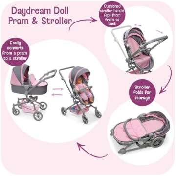 Badger Basket Daydream Multi-Function Doll Pram Stroller