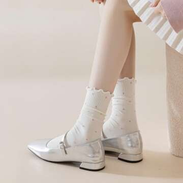 Mcool Mary 6 Pairs Women's Ruffle Socks,Casual Ankle Breathable Cool Knit Cotton Cute Polka Dot Crew Sock 6 Pack