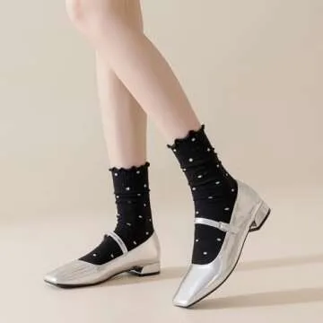 Mcool Mary 6 Pairs Women's Ruffle Socks,Casual Ankle Breathable Cool Knit Cotton Cute Polka Dot Crew Sock 6 Pack