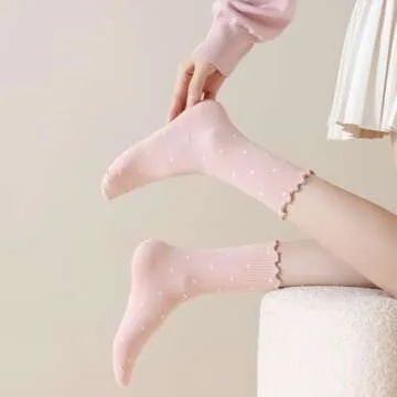 Mcool Mary 6 Pairs Women's Ruffle Socks,Casual Ankle Breathable Cool Knit Cotton Cute Polka Dot Crew Sock 6 Pack