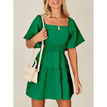 ANRABESS Women 2023 Spring Dress Summer Casual Cutout Square Neck Short Sleeve A-Line Sexy Party Gradution Dress Babydoll Short Mini Dresses 925chunlv-M