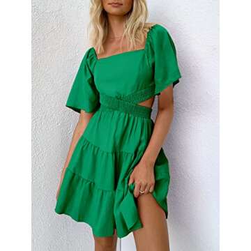 ANRABESS Women 2023 Spring Dress Summer Casual Cutout Square Neck Short Sleeve A-Line Sexy Party Gradution Dress Babydoll Short Mini Dresses 925chunlv-M