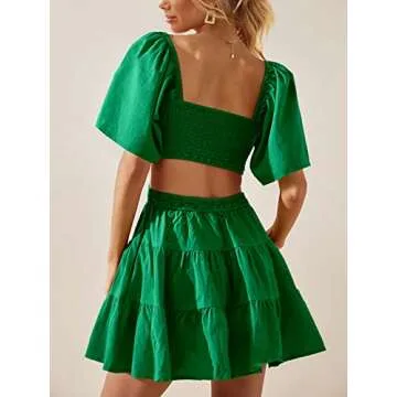 ANRABESS Women 2023 Spring Dress Summer Casual Cutout Square Neck Short Sleeve A-Line Sexy Party Gradution Dress Babydoll Short Mini Dresses 925chunlv-M