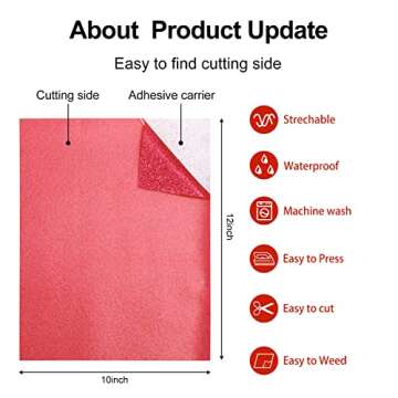 SGHUO 12 Pack Glitter HTV Heat Transfer Vinyl 12"x10" - 10 Assorted Colors Iron on Vinyl Sheets, Heat Press Vinyl and 1 Teflon Sheet for T-Shirts Work, Silhouette Cameo