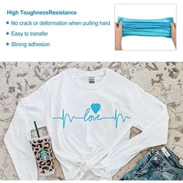 SGHUO 12 Pack Glitter HTV Heat Transfer Vinyl 12"x10" - 10 Assorted Colors Iron on Vinyl Sheets, Heat Press Vinyl and 1 Teflon Sheet for T-Shirts Work, Silhouette Cameo