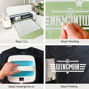 SGHUO 12 Pack Glitter HTV Heat Transfer Vinyl 12"x10" - 10 Assorted Colors Iron on Vinyl Sheets, Heat Press Vinyl and 1 Teflon Sheet for T-Shirts Work, Silhouette Cameo