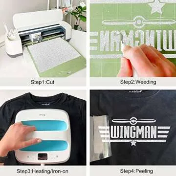 SGHUO 12 Pack Glitter HTV Heat Transfer Vinyl 12"x10" - 10 Assorted Colors Iron on Vinyl Sheets, Heat Press Vinyl and 1 Teflon Sheet for T-Shirts Work, Silhouette Cameo