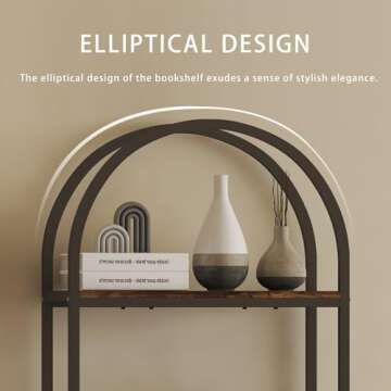 Kogven Bookshelf Arched Bookcase, Industrial Curved Metal Book Shelves, 72" Tall Freestanding Open Storage Shelf Display Rack for Living Room Home Office, Rustic Brown, 4-Tier