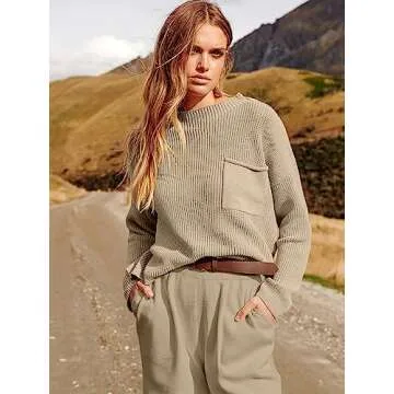 ANRABESS Women's Two Piece Outfits Long Sleeve Knit Top Fall Sweater Set Oversized Pants Tracksuit Lounge Sets Khaki Small