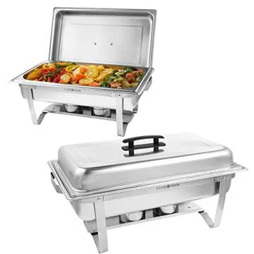 SILVER MOON 2 Pack 9 QT Stainless Steel Chafing Dish Buffet Set, Chafers and Buffet Warmers Sets, Fo...