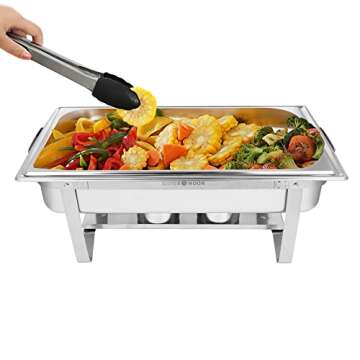 SILVER MOON 2 Pack 9 QT Stainless Steel Chafing Dish Buffet Set, Chafers and Buffet Warmers Sets, Foldable Chafing Dishes, Buffet Servers and Warmers, Food Warmers for Parties (Type 1)