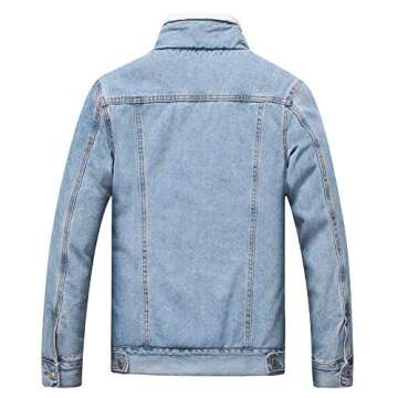 LZLER Men's Fleece Jean Jacket Winter Cotton Sherpa Lined Denim Fur Trucker Jacket(805,Light Blue,L)