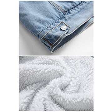LZLER Men's Fleece Jean Jacket Winter Cotton Sherpa Lined Denim Fur Trucker Jacket(805,Light Blue,L)