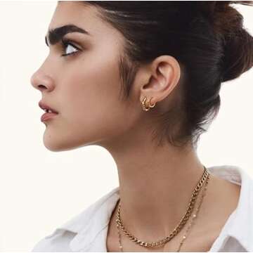 Trendy Waterproof Gold Hoop Earrings for Women